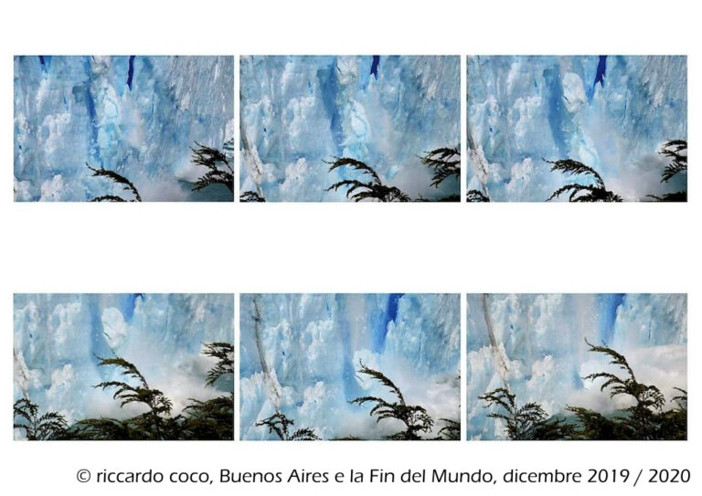 La sequenza del crollo di una delle guglie del ghiacciaio Perito Moreno dal punto di vista sulla "Penisola de Magallanes"